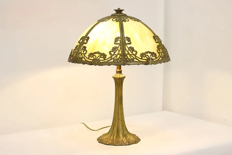 Main image of Art Nouveau Antique Stained Glass Office Library Desk Lamp