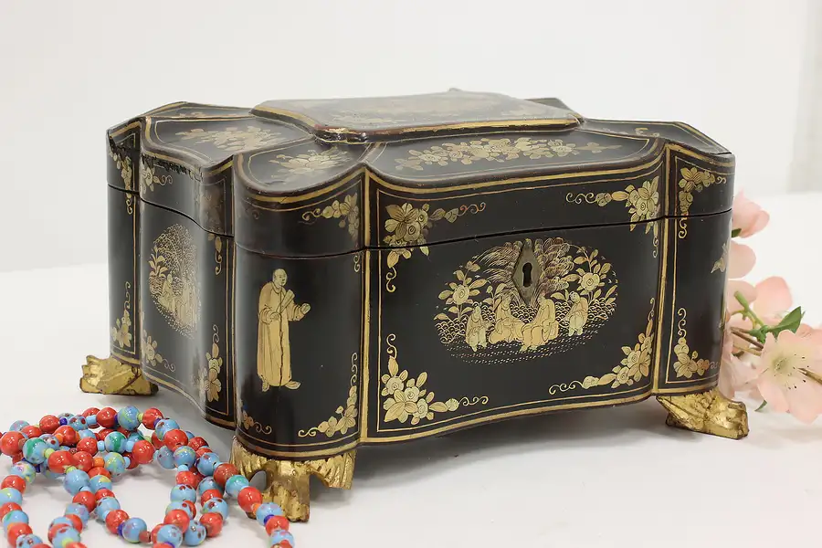 Main image of Victorian Antique Painted Chinoiserie Jewelry Keepsake Box