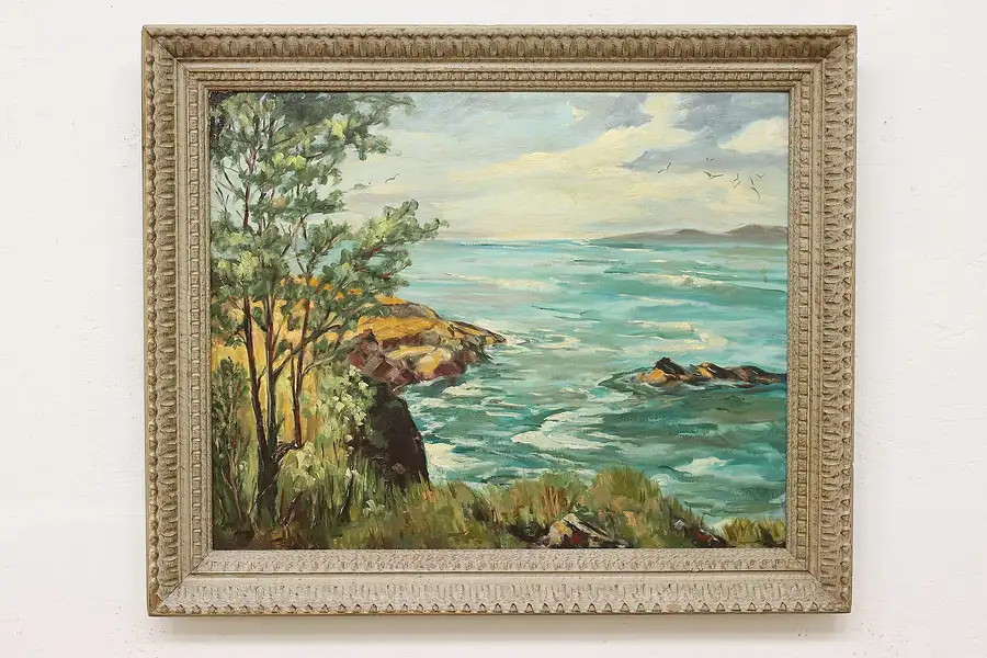 Main image of Ocean Coast Vintage Original Oil Painting, Schmidt 36"