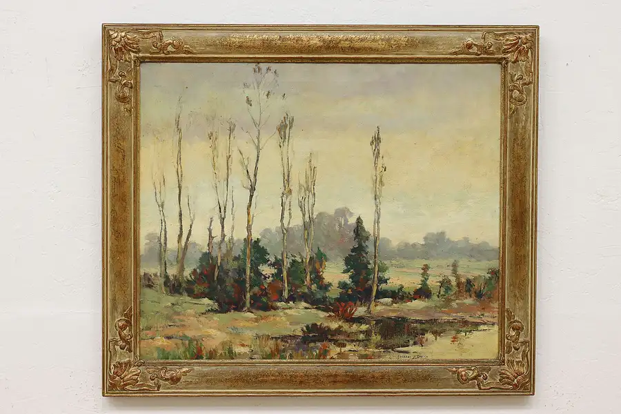 Main image of Marsh Landscape Vintage Original Oil Paining, Day 34.5"