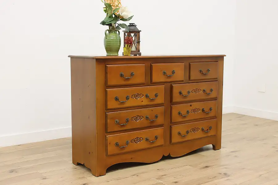 Main image of Farmhouse Pine Vintage Carved Dresser or Chest, Country