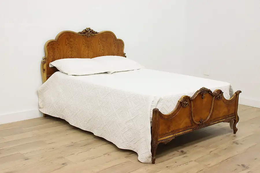 Main image of French Design Carved Maple Full or Double Size Bed, Flowers