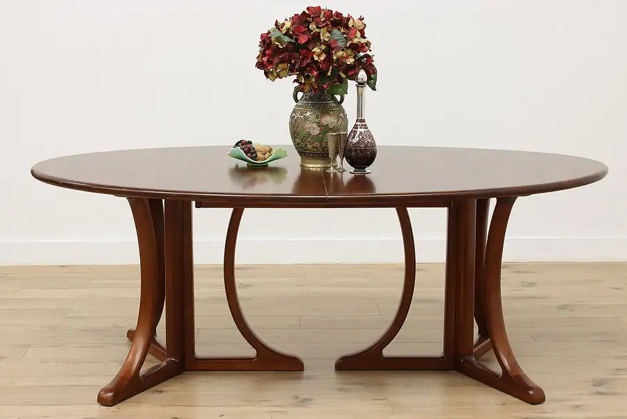 Main image of Midcentury Modern Vintage Oval Cherry Dining Table, 2 Leaves