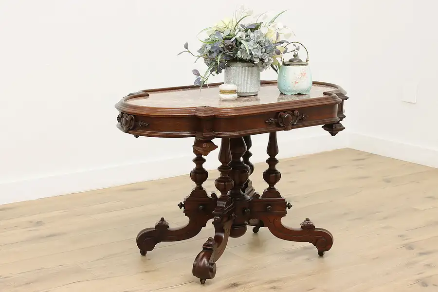 Main image of Victorian Renaissance Antique Marble & Rosewood Entry Table