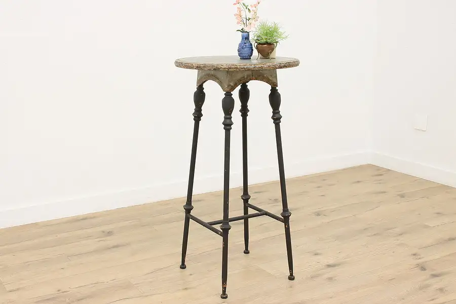 Main image of Farmhouse Industrial Vintage Painted Steel Pub Table Peacock