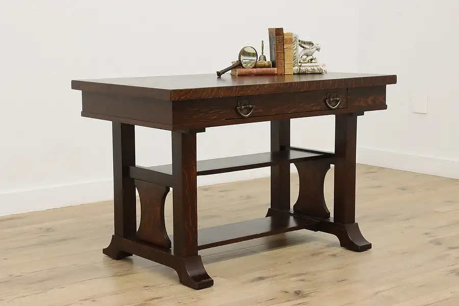 Main image of Arts & Crafts Mission Oak Antique Library Table Office Desk