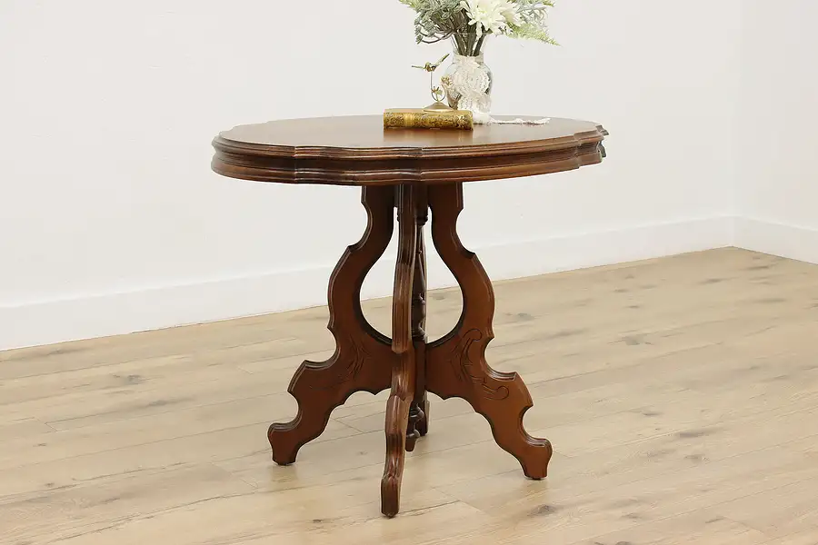 Main image of Victorian Antique Carved Walnut Parlor Entry or Center Table