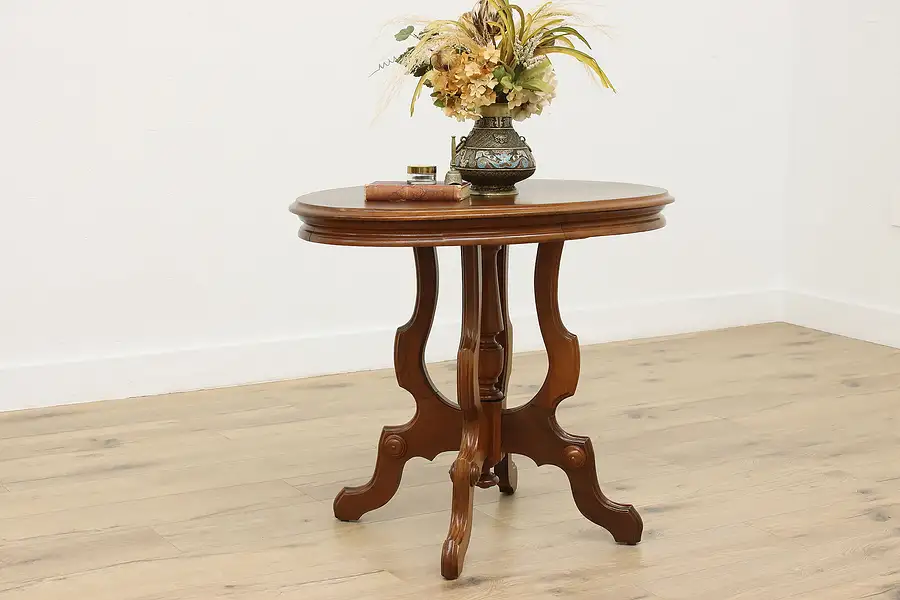 Main image of Victorian Antique Oval Walnut Hall Table or Entry Console