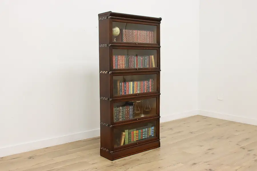 Main image of Macey Antique 5 Stack Oak Lawyer Office Bookcase or Display