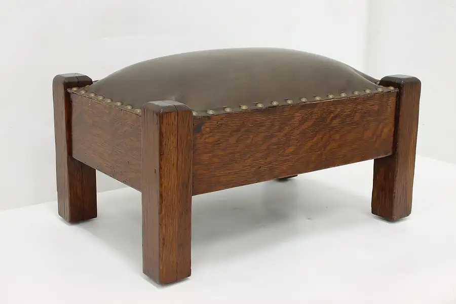 Main image of Arts & Crafts Mission Oak Antique Footstool, Leather