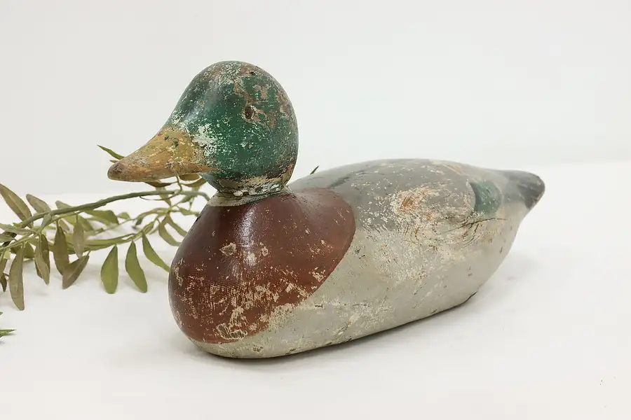 Main image of Farmhouse Sculpture Vintage Carved & Painted Duck Decoy