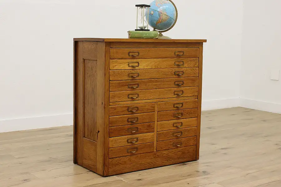 Main image of Traditional Antique 15 Drawer Oak File or Collector Cabinet