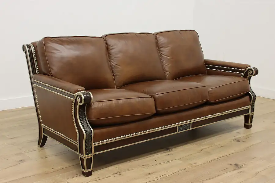 Main image of French Design Vintage Brown Leather Sofa or Couch Whittemore