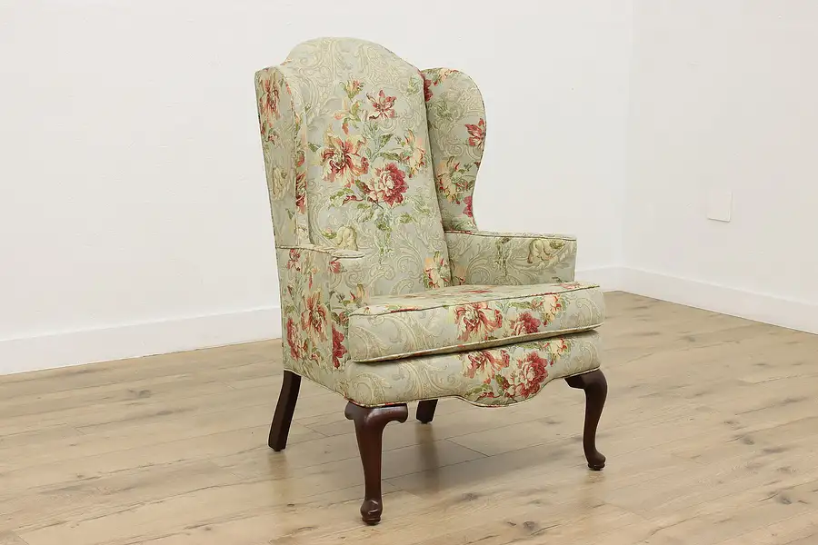 Main image of Georgian Design Vintage Wingback Armchair, Floral Upholstery