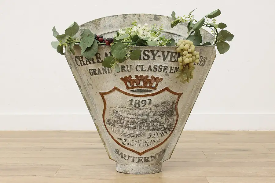 Main image of French Vintage Painted Tin Grape Hopper or Garden Planter