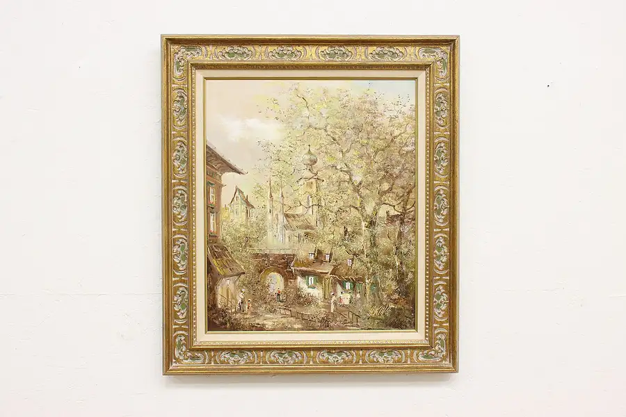 Main image of City Garden in Spring Vintage Original Oil Painting King 32"