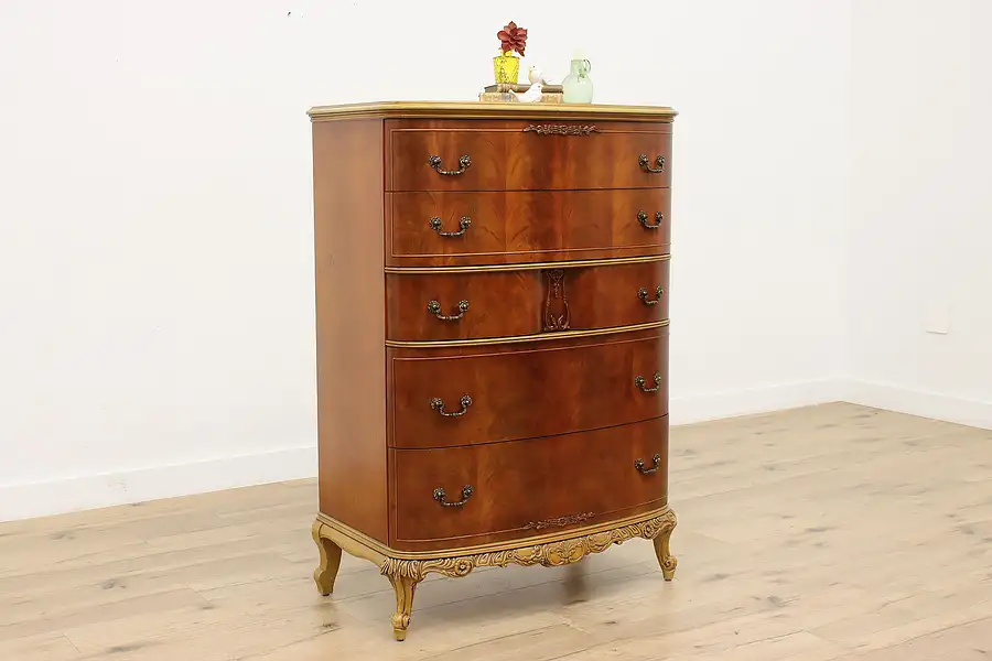 Main image of French Design Antique Carved Mahogany Tall Dresser, Flowers