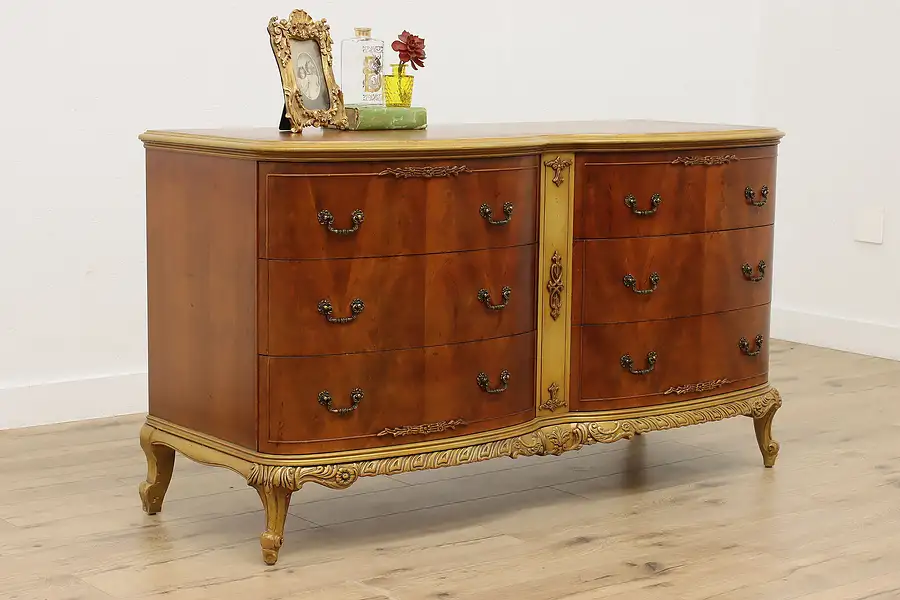 Main image of French Design Antique Carved Mahogany Dresser Chest, Flowers