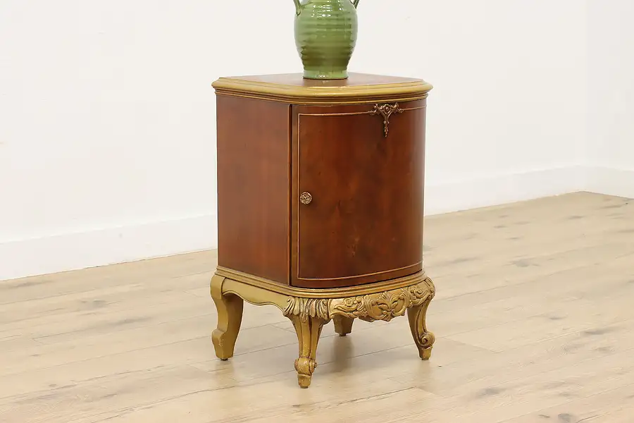 Main image of French Design Antique Carved Mahogany Nightstand End Table