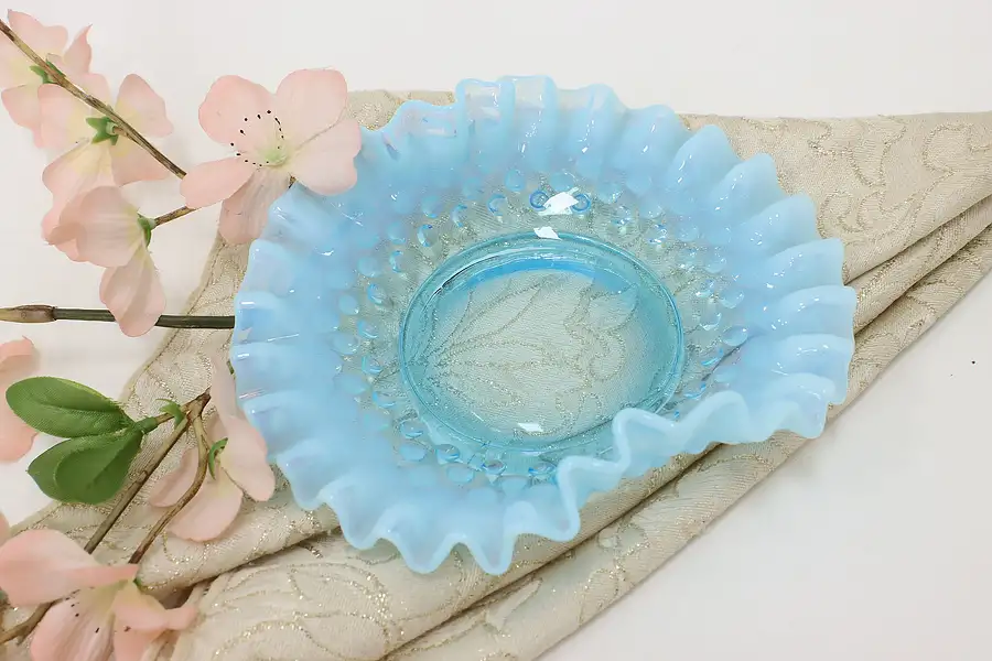 Main image of Ruffled Rim Vintage Hobnail Opal Glass Bowl or Dish