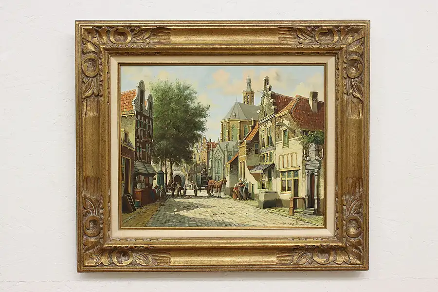 Main image of Dutch City Vintage Original Oil Painting Steenhouwer 28.5"