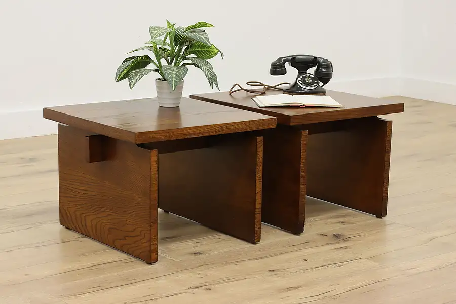 Main image of Pair of Midcentury Modern Vintage Oak Side End Tables, Lane