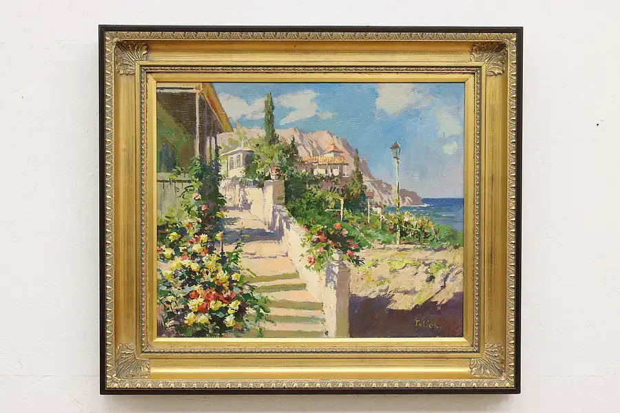 Main image of Ocean Villa Capri Vintage Original Oil Painting Tolick 32"