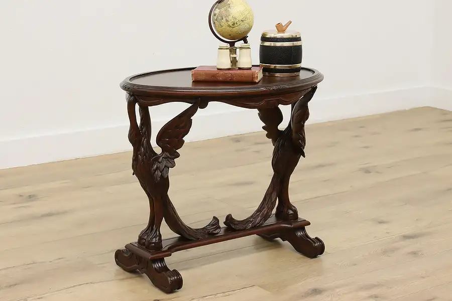 Main image of French Design Antique Carved Swans Side End Table, Tauber