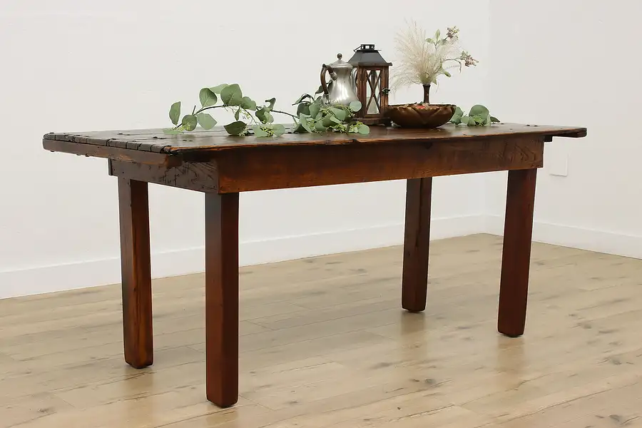 Main image of Farmhouse Rustic Oak Antique Harvest Kitchen Dining Table