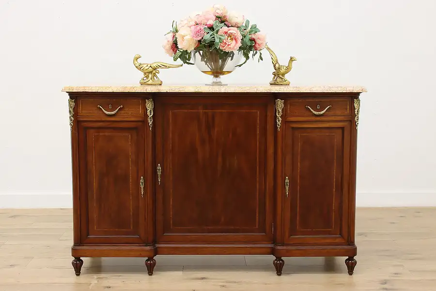 Main image of French Antique Marble Top Sideboard, Server or Bar Cabinet