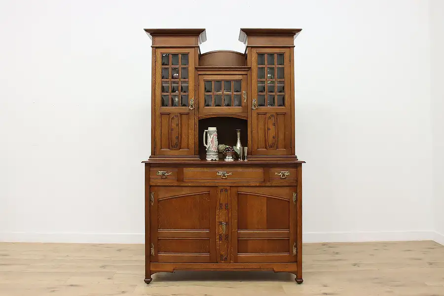 Main image of Craftsman Antique Arts & Crafts Oak Sideboard Bar Cabinet