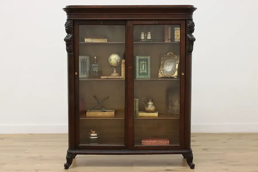 Main image of Victorian Antique Oak Office Library Bookcase, Carved Heads