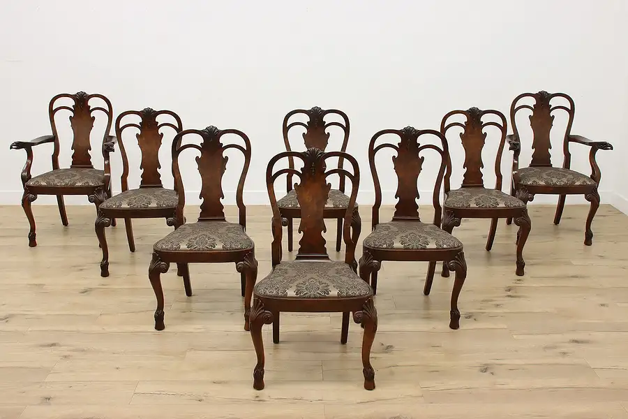 Main image of Set of 8 Italian Antique Walnut Dining Chairs Carved Eagles