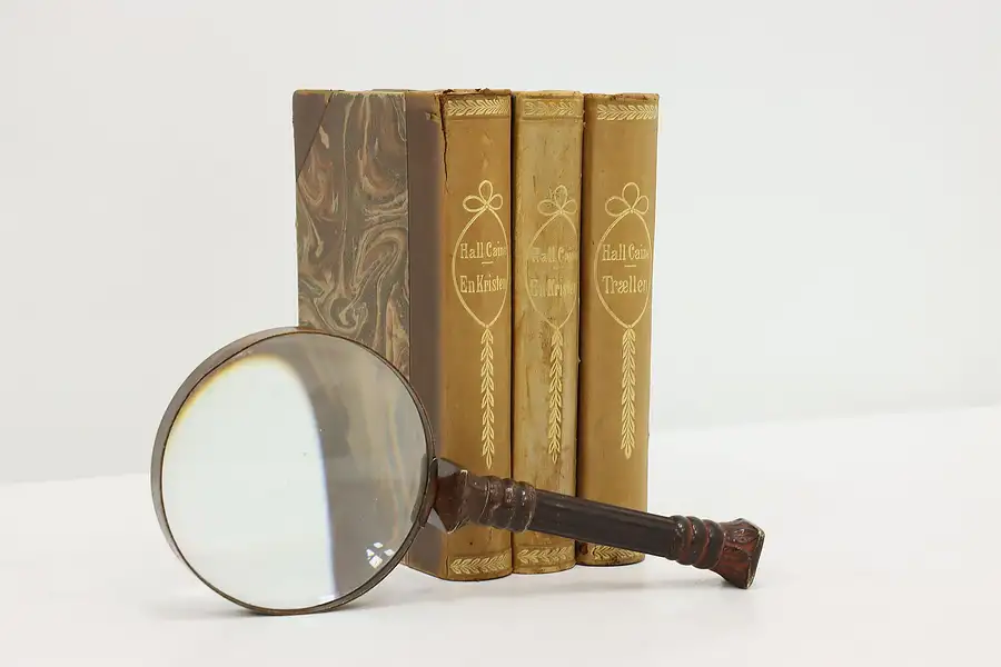 Main image of Set of 3 Vintage Danish Gold Tooled Leatherbound Books Caine