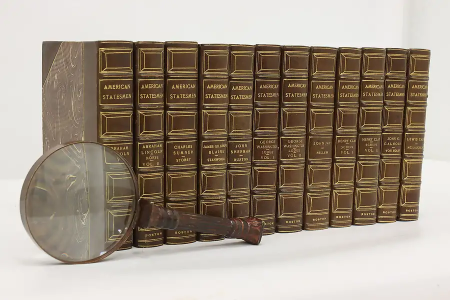 Main image of Set of 12 Antique Leatherbound American Statesmen Books