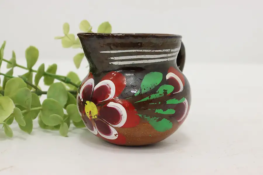 Main image of Farmhouse Vintage Painted Miniature Pottery Pitcher, Flowers