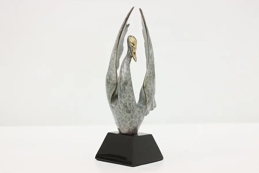 Main image of Bronze Vintage Statue Swan Sculpture on Base, Danel