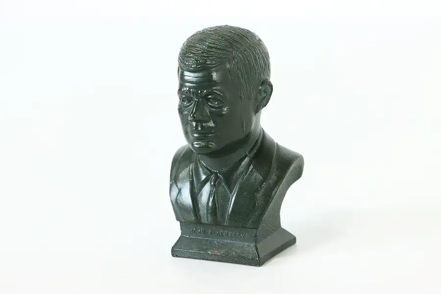 Main image of Miniature Vintage Verdigris John. F. Kennedy Bust Statue