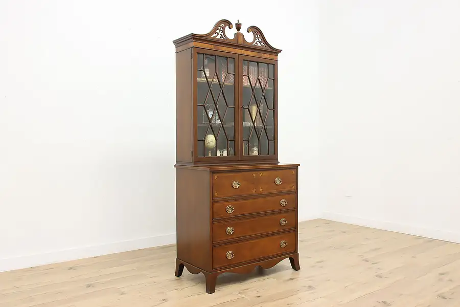 Main image of Hepplewhite Vintage Mahogany Butler Secretary Desk Bookcase