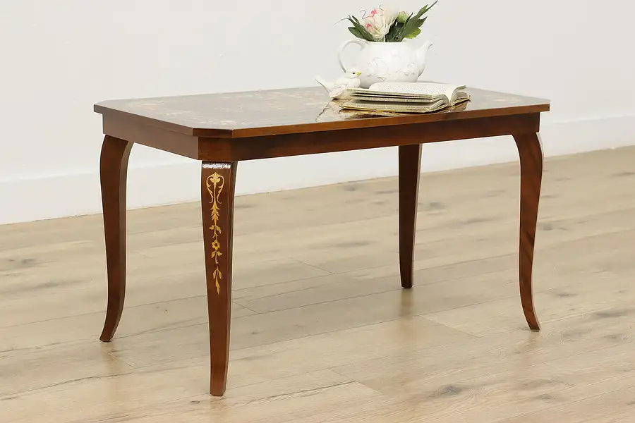 Main image of Italian Vintage Floral Marquetry Walnut & Burl Coffee Table