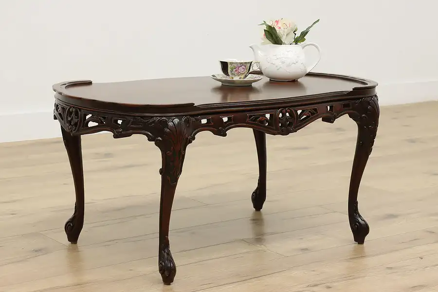 Main image of French Design Antique Carved Mahogany Coffee Table, Shells