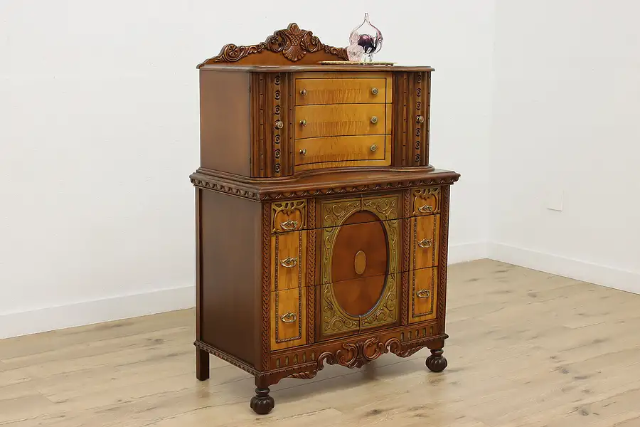 Main image of Tudor Design Carved Walnut Tall Chest or Dresser, Albert