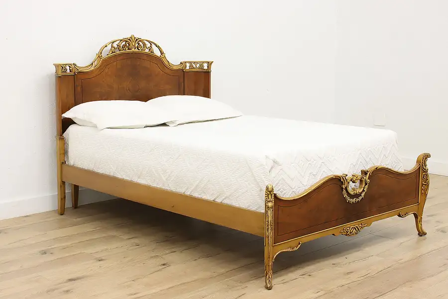 Main image of French Design Vintage Carved Walnut Full Size Bed