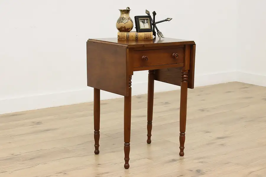 Main image of Sheraton Antique Walnut Drop Leaf Nightstand End Hall Table