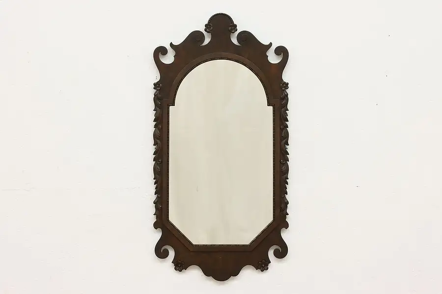 Main image of Traditional Antique Carved Walnut & Burl Wall Mirror