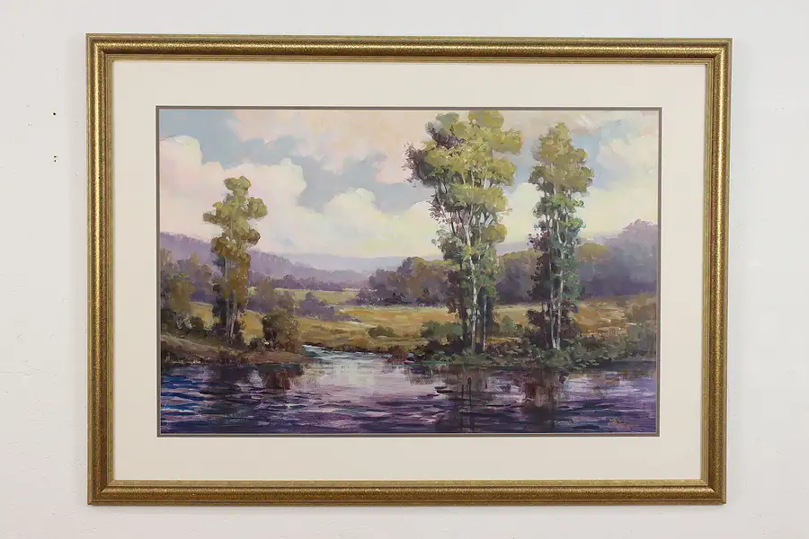 Main image of Country Landscape Vintage Original Painting, Johnson 49.5"