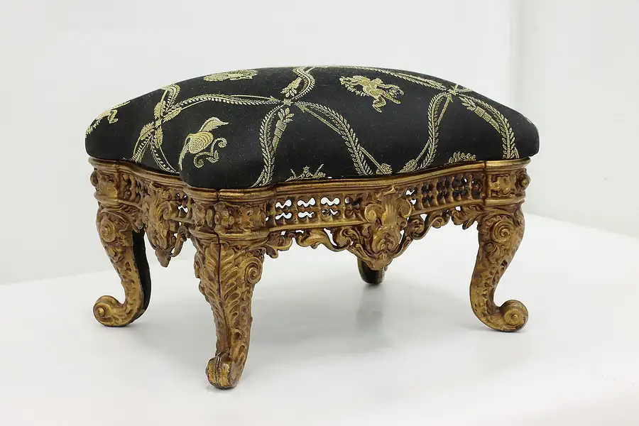 Main image of Victorian Antique Gilt Cast Iron Footstool, New Fabric