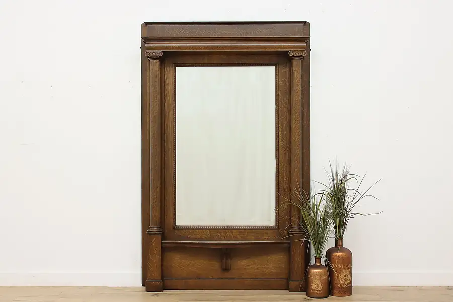 Main image of Victorian Oak Antique Beveled Hall Pier Mirror, Columns