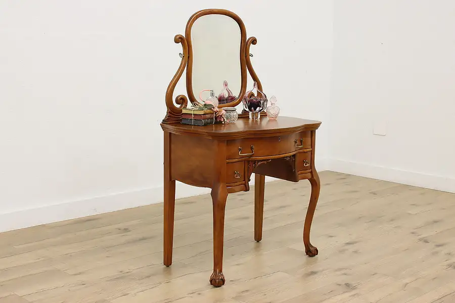 Main image of Traditional Antique Carved Curly Birch Vanity Dressing Table