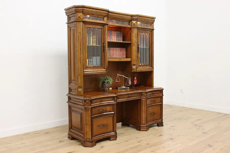 Main image of Traditional Lighted Office or Library Desk & Bookcase Smithe